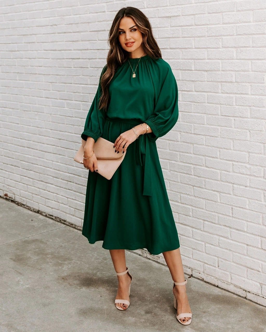 Gathered Neck Tie Waist Dress - Image 9