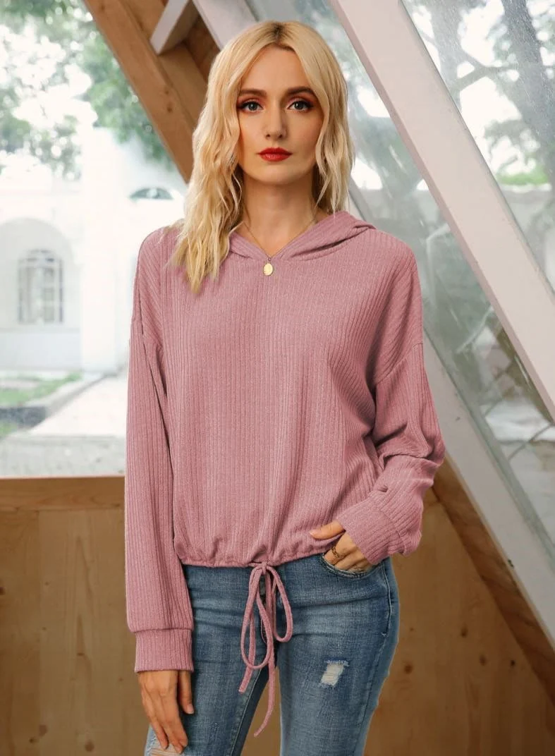 Gathered Ribbon Tie Hem Hoodie - Image 3