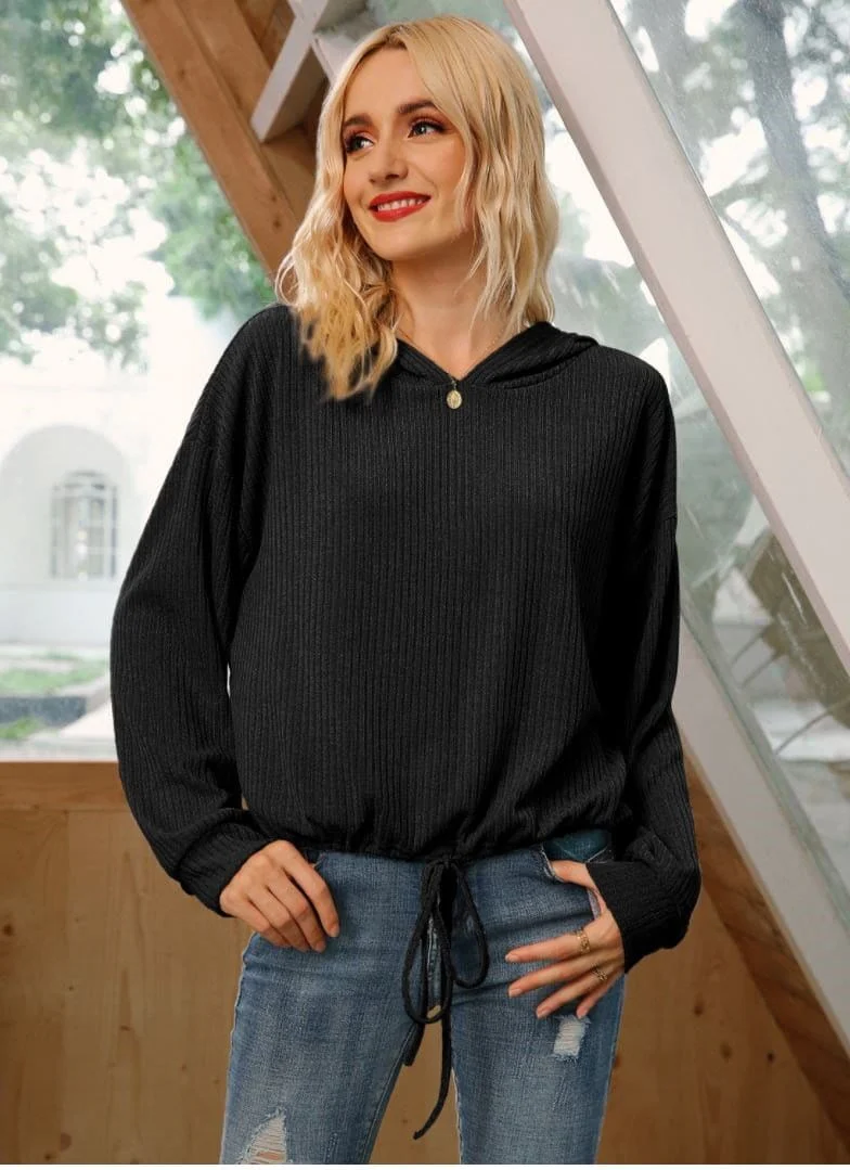 Gathered Ribbon Tie Hem Hoodie - Image 4