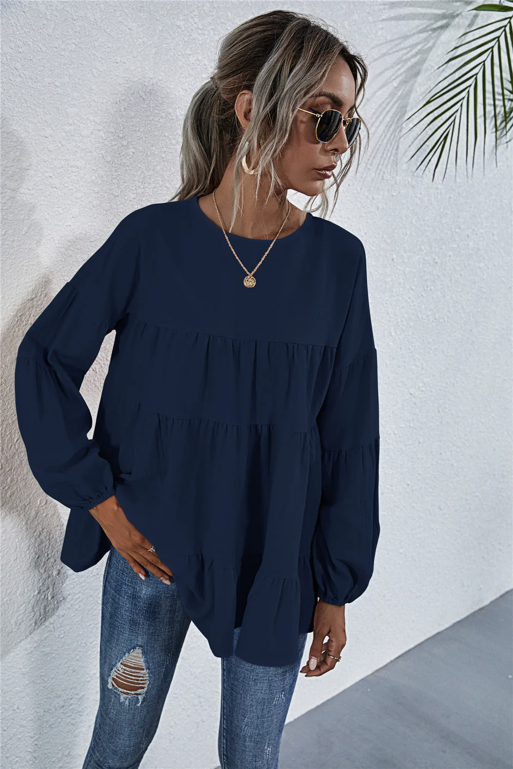 Gathered Ruffle Long Sleeve Blouse - Image 10