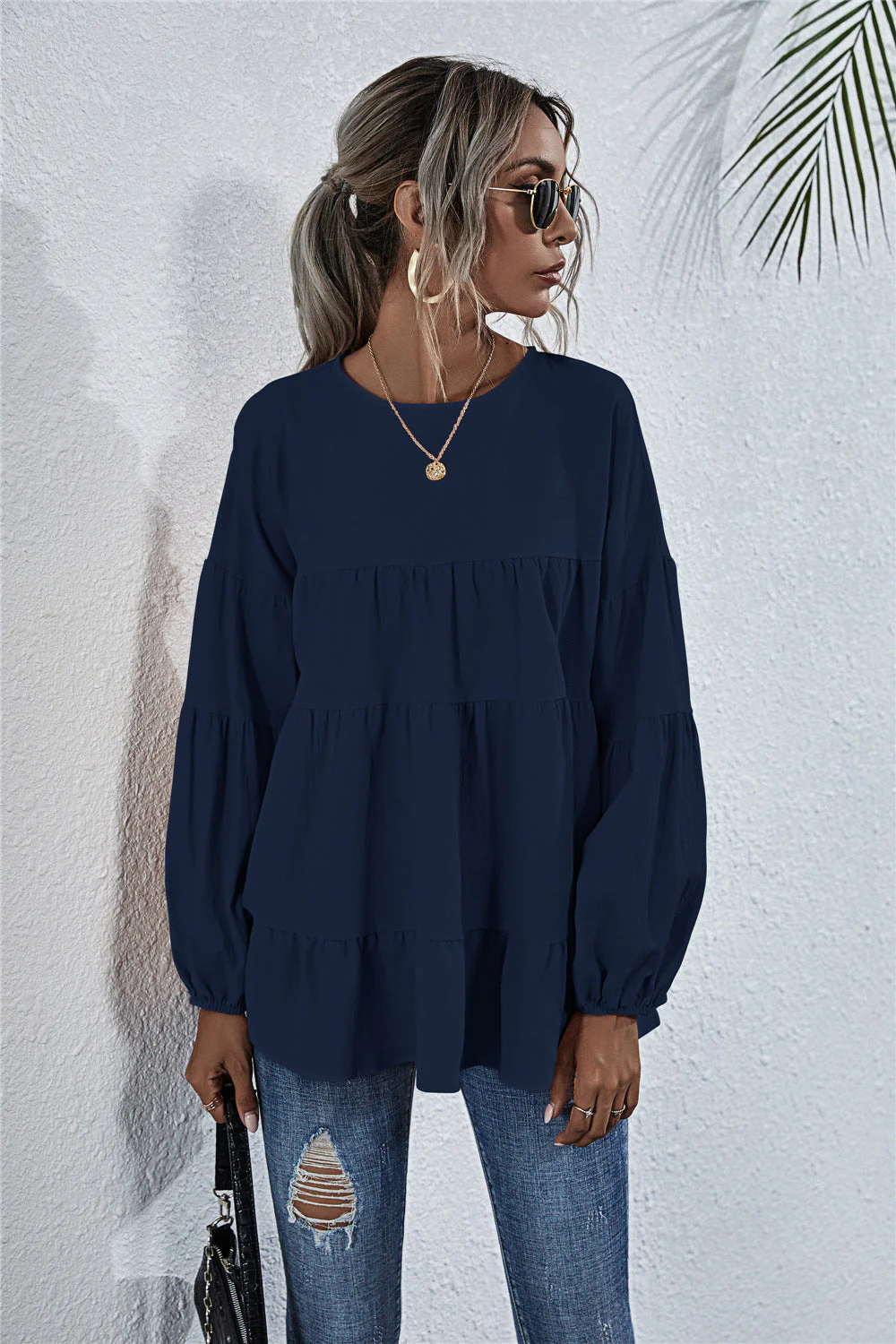 Gathered Ruffle Long Sleeve Blouse - Image 11