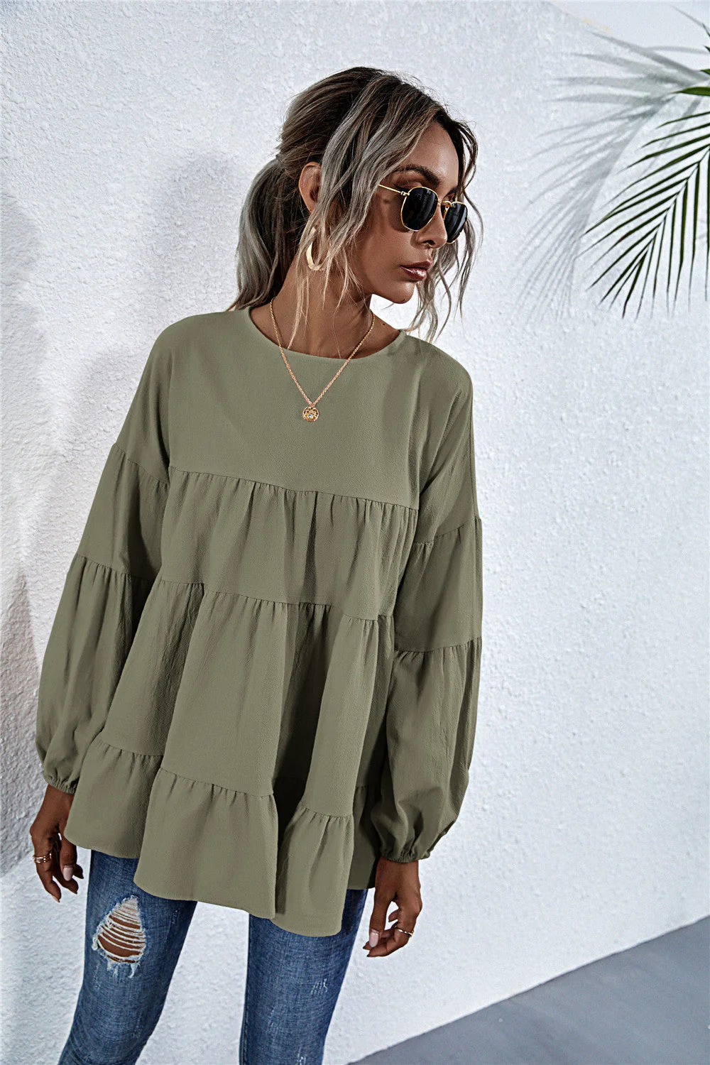 Gathered Ruffle Long Sleeve Blouse - Image 14