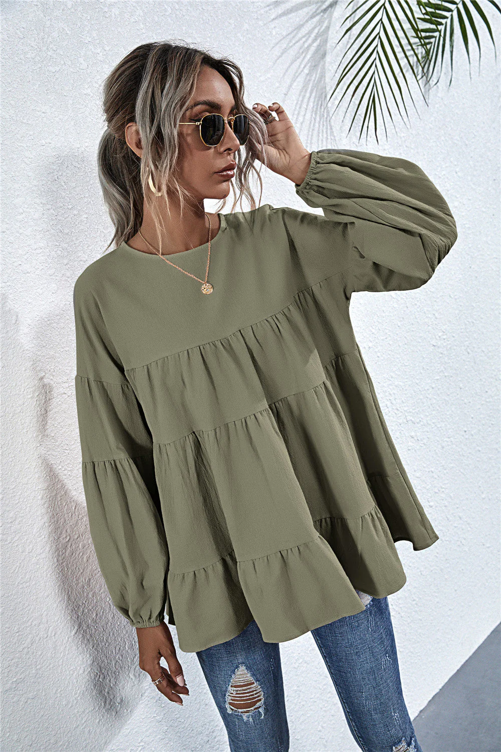 Gathered Ruffle Long Sleeve Blouse - Image 15