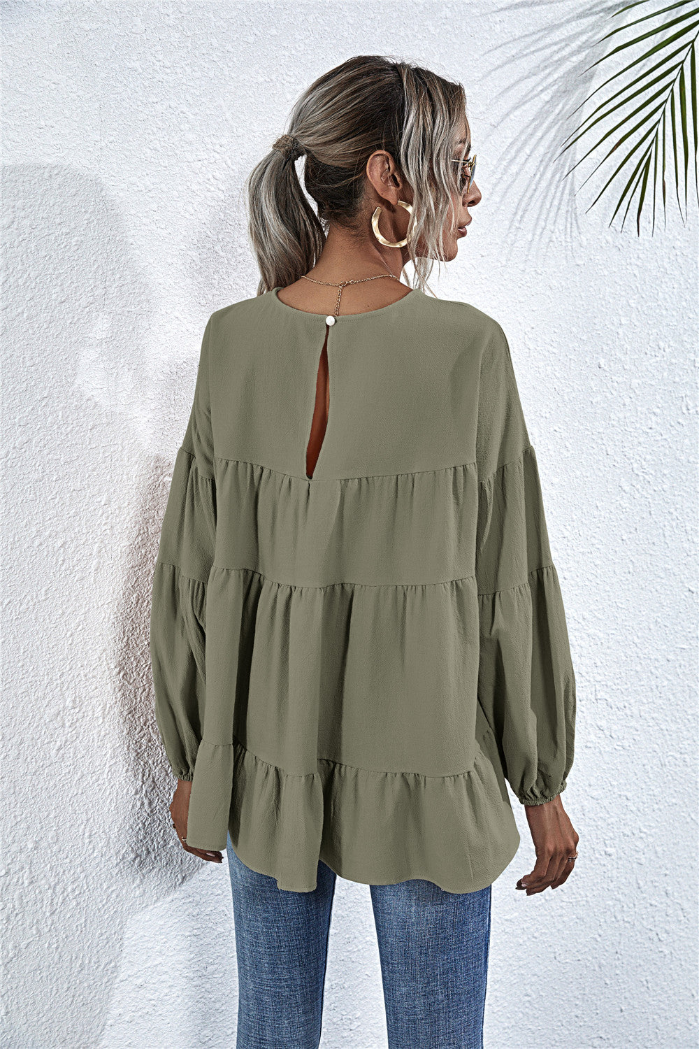 Gathered Ruffle Long Sleeve Blouse - Image 16