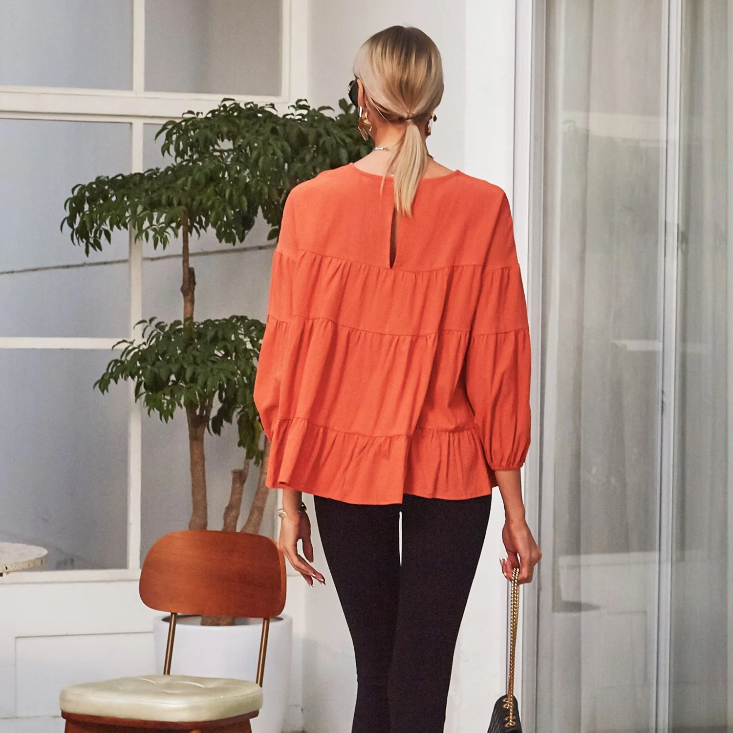 Gathered Ruffle Long Sleeve Blouse - Image 18
