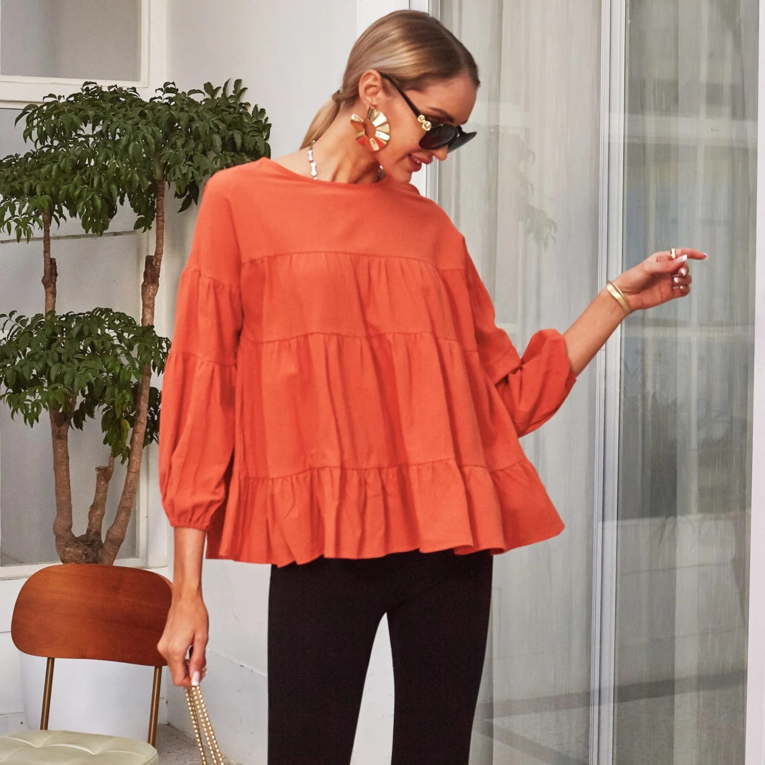 Gathered Ruffle Long Sleeve Blouse - Image 20