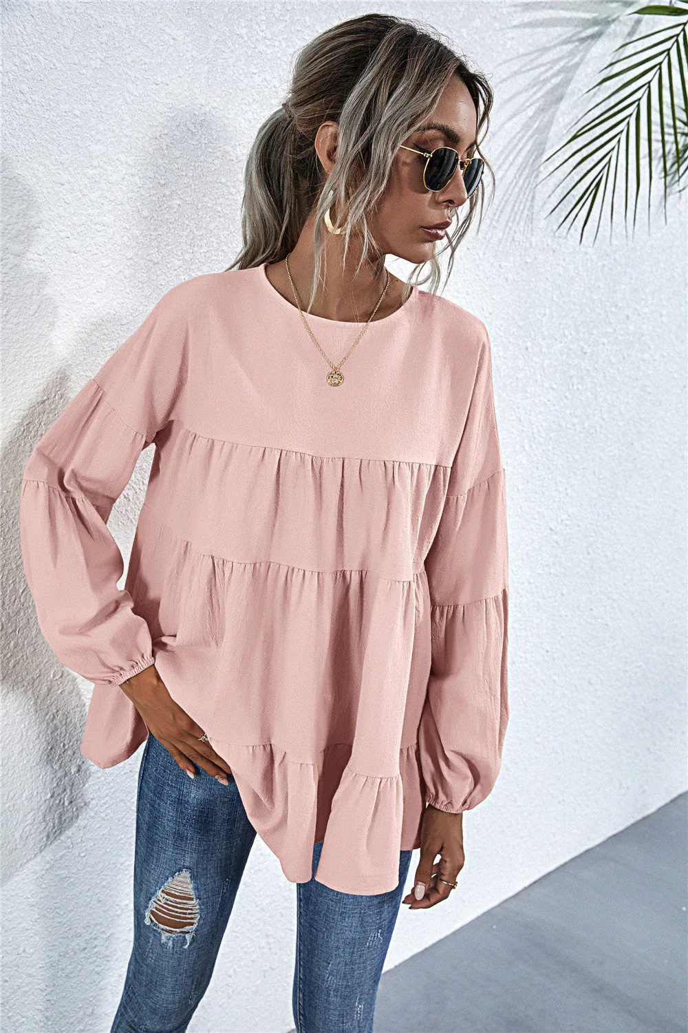 Gathered Ruffle Long Sleeve Blouse - Image 23