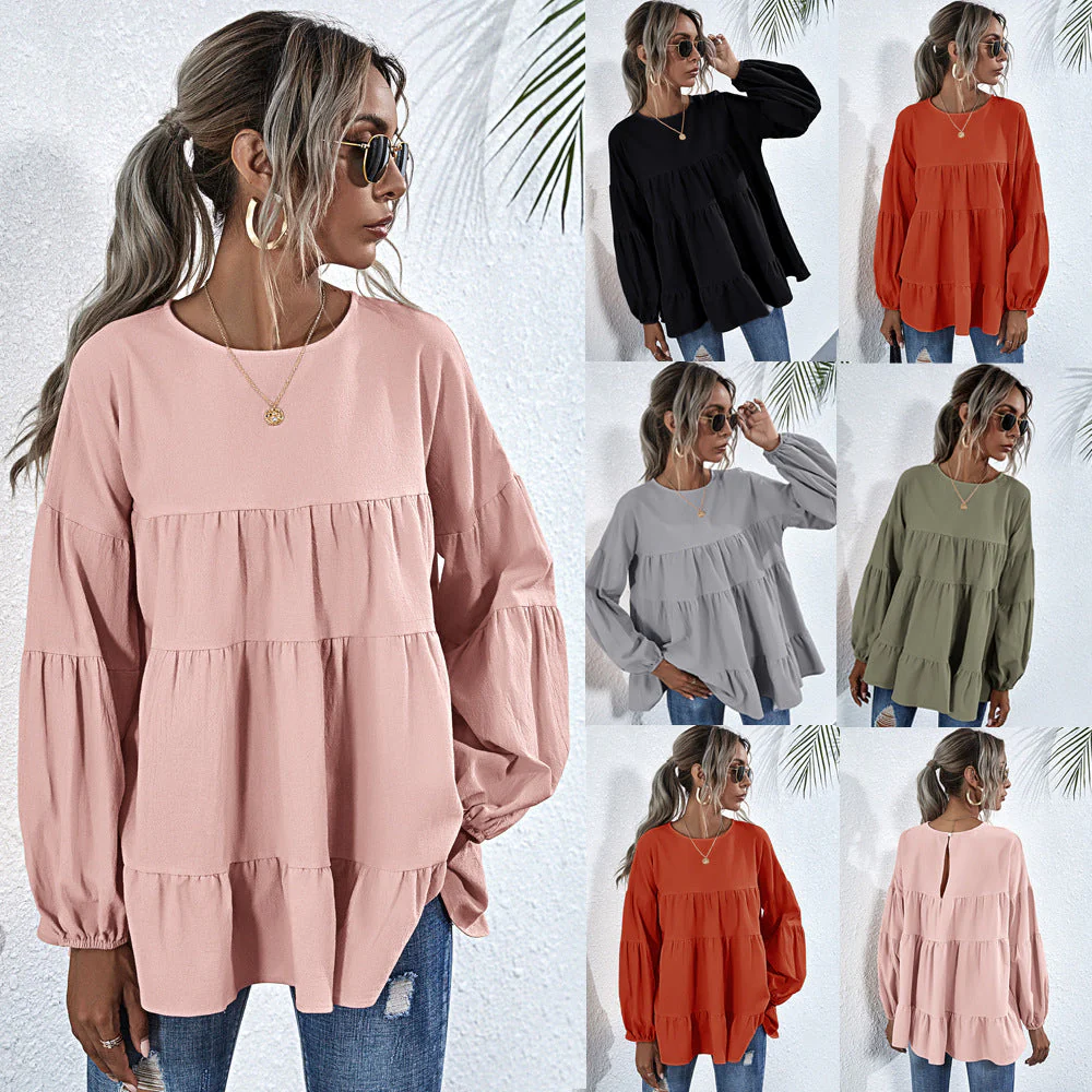 Gathered Ruffle Long Sleeve Blouse - Image 25