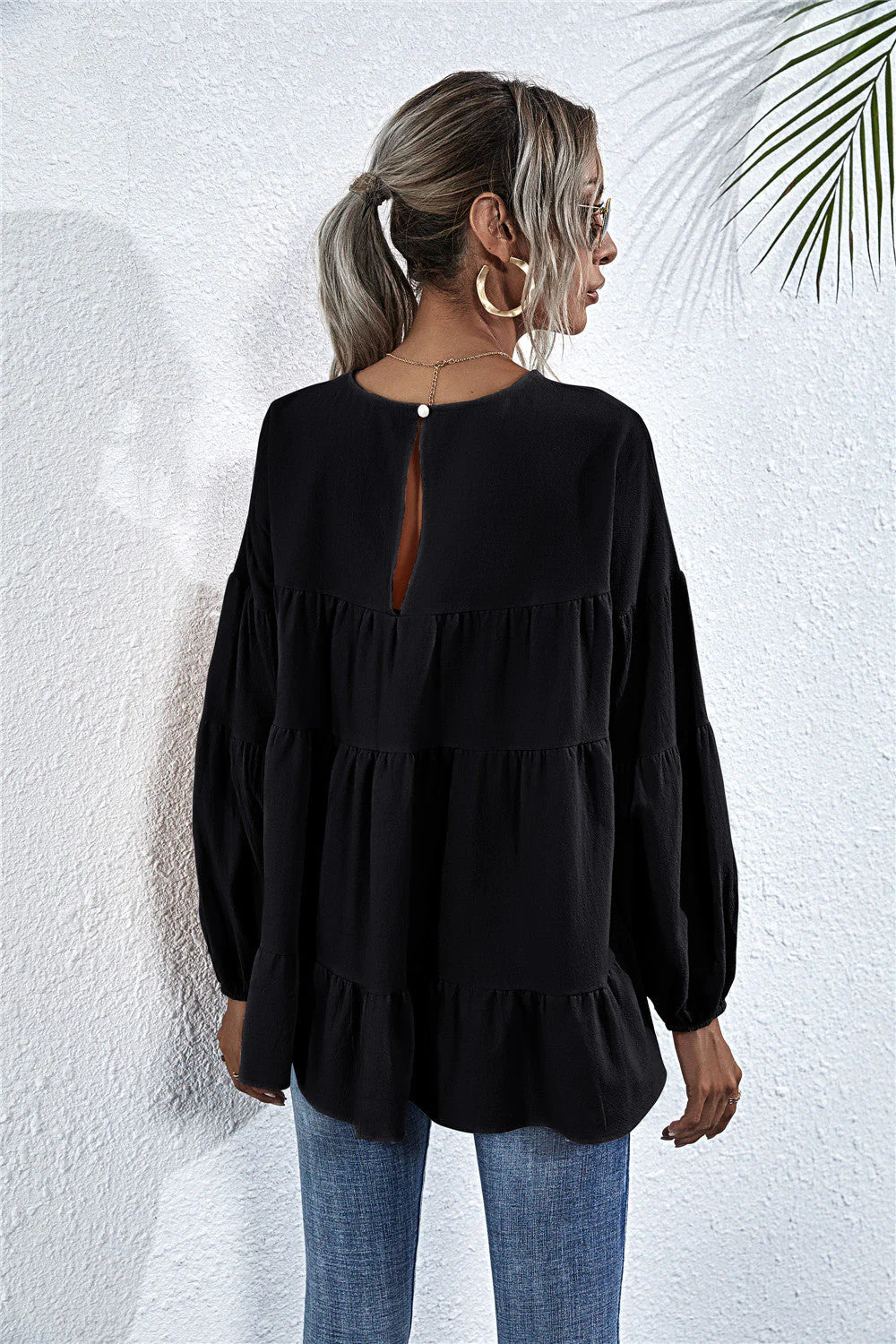 Gathered Ruffle Long Sleeve Blouse - Image 3