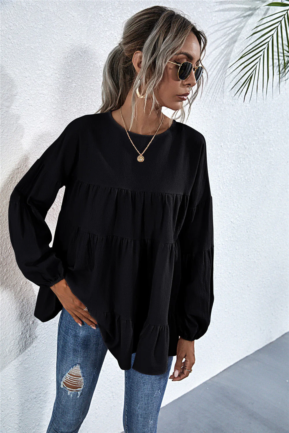 Gathered Ruffle Long Sleeve Blouse - Image 4