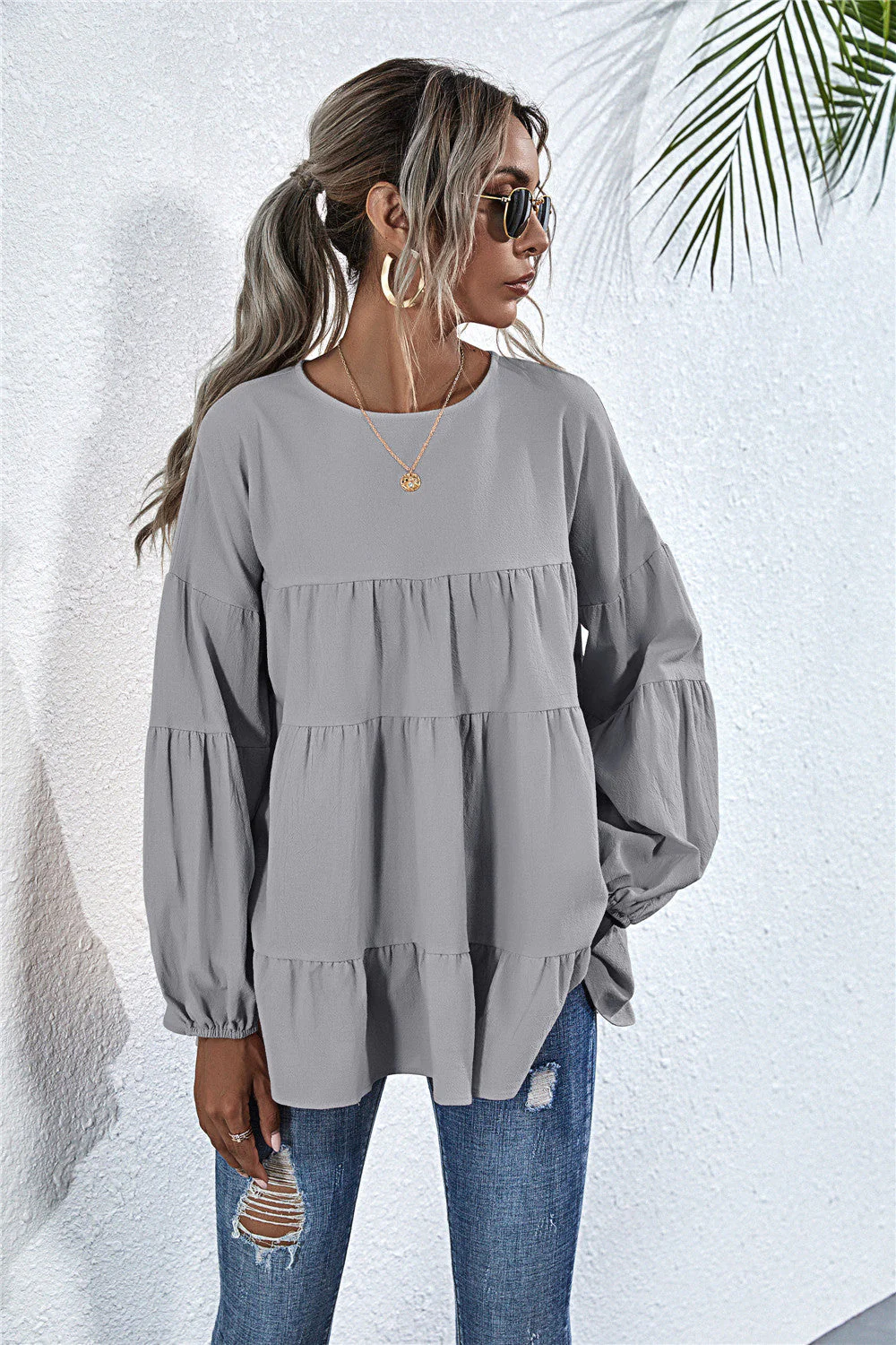 Gathered Ruffle Long Sleeve Blouse - Image 5