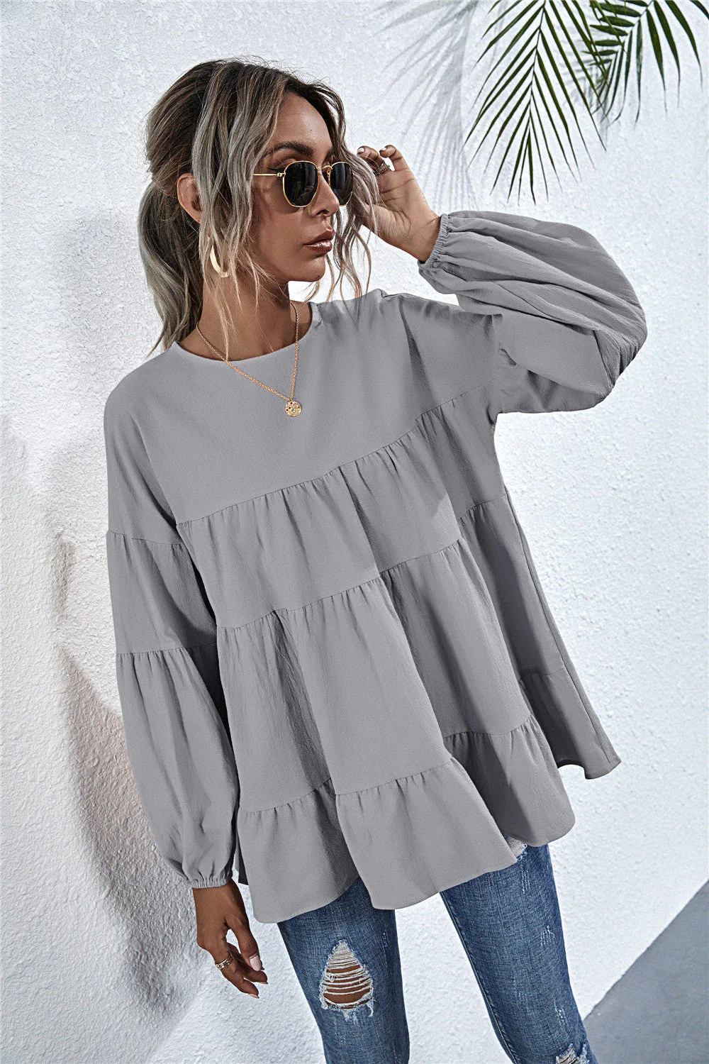 Gathered Ruffle Long Sleeve Blouse - Image 6