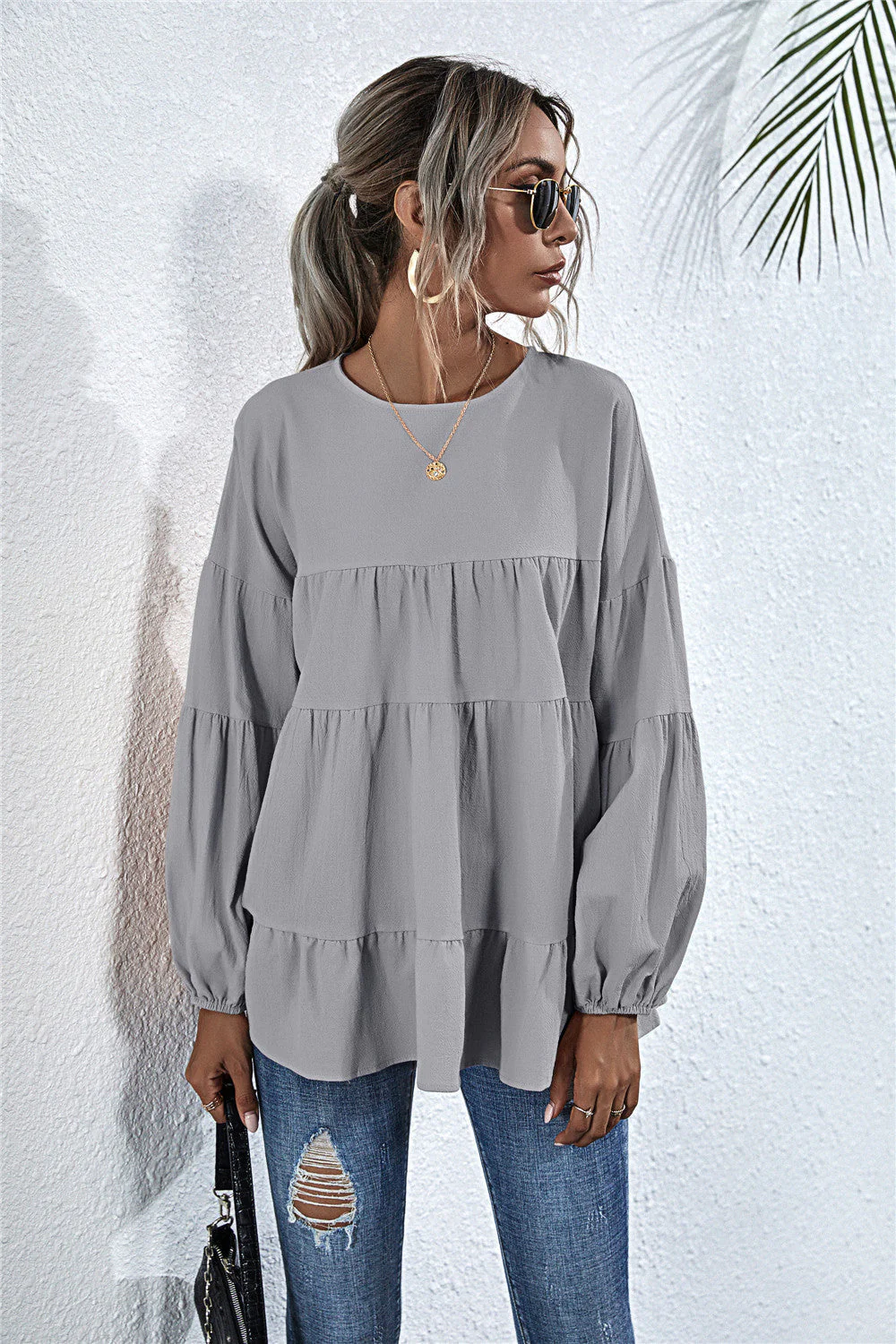 Gathered Ruffle Long Sleeve Blouse - Image 7
