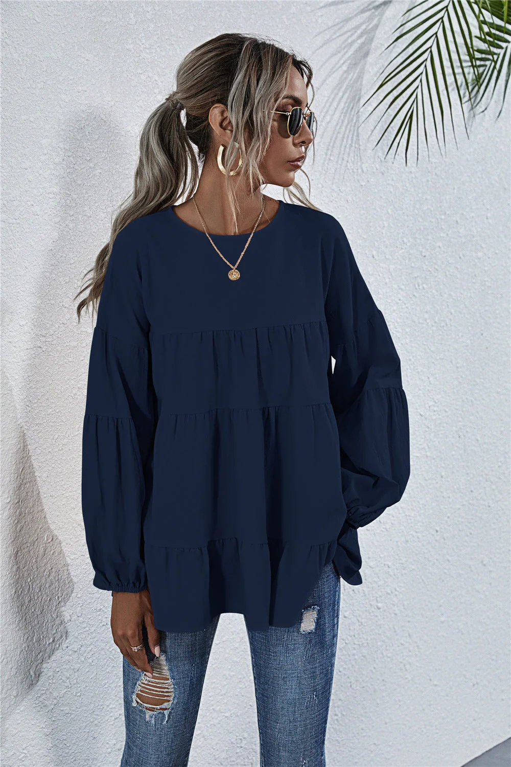 Gathered Ruffle Long Sleeve Blouse - Image 9