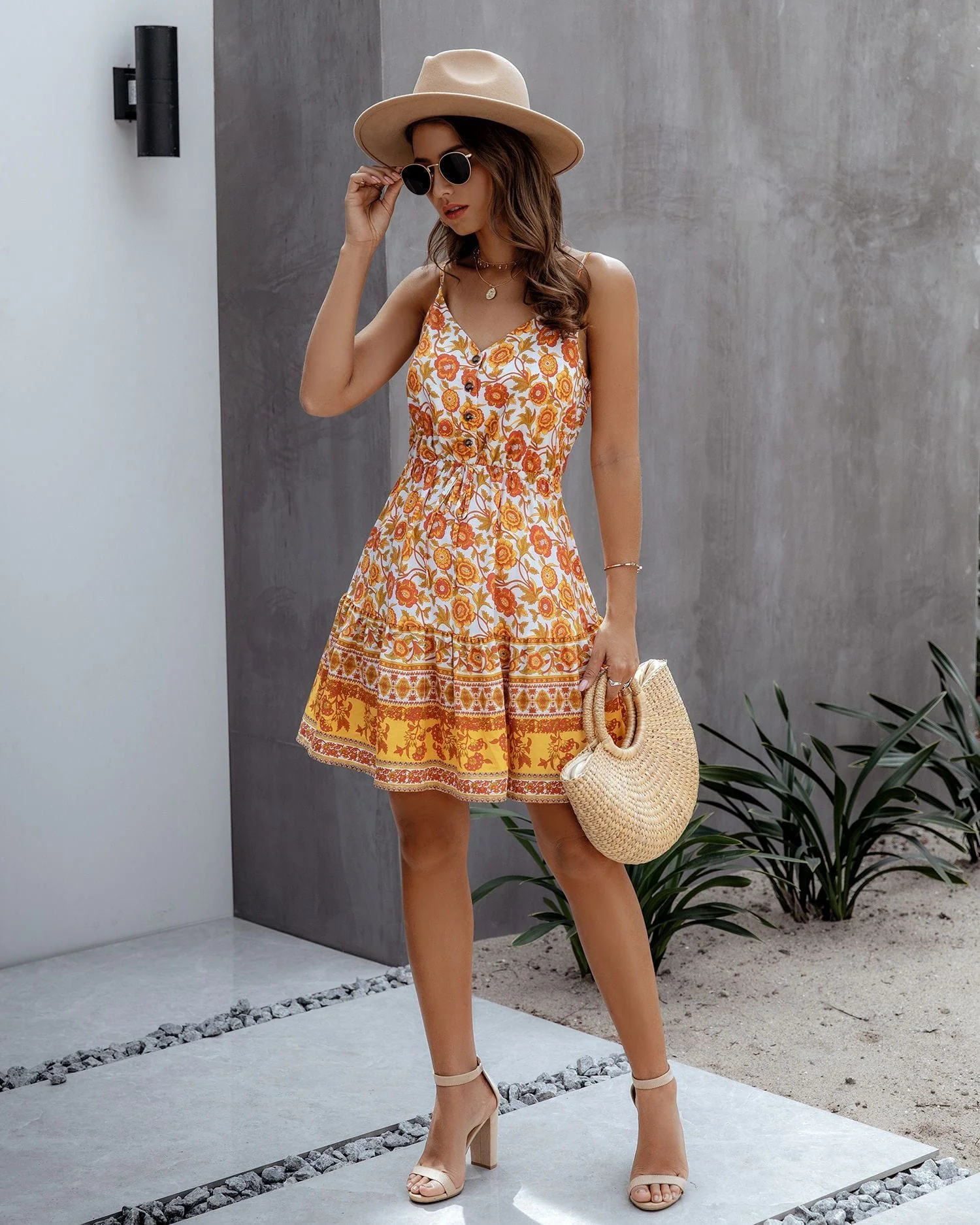 Gathered Waist Printed Summer Dress - Image 33