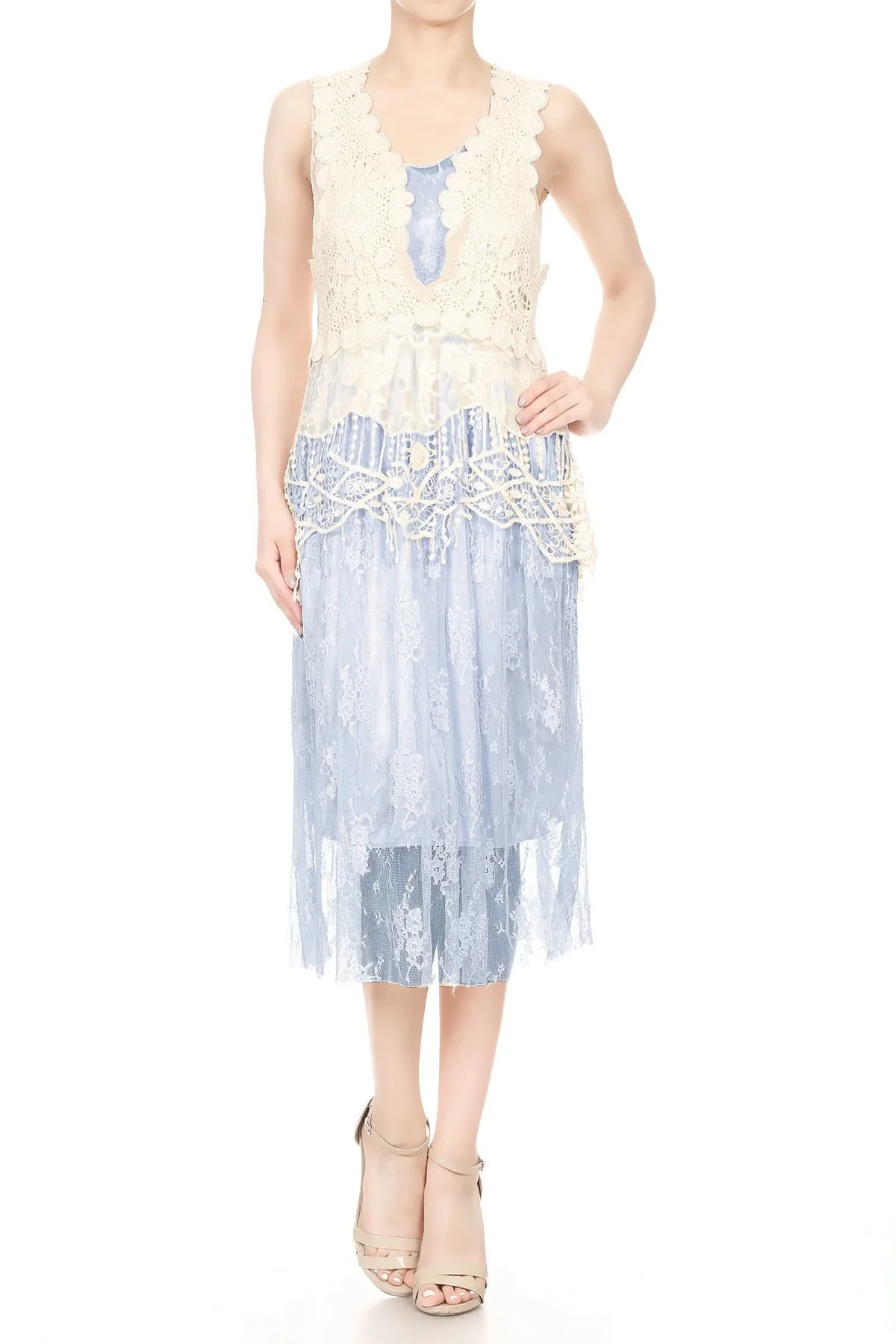Gatsby Crochet Vest Lace Dress Set - Image 20