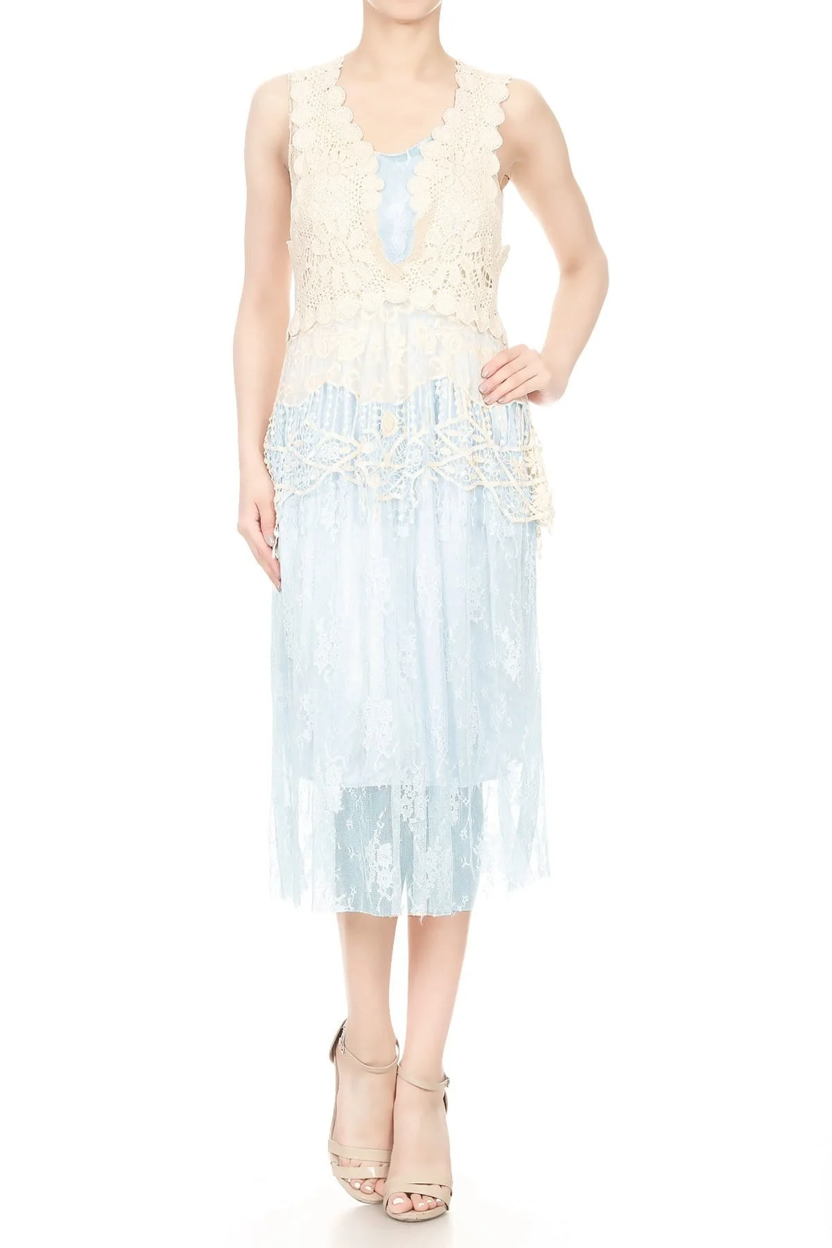 Gatsby Crochet Vest Lace Dress Set - Image 30