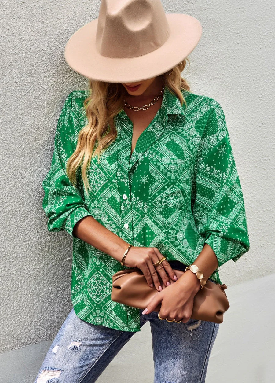 Geometric Bandana Print Button Blouse - Image 11