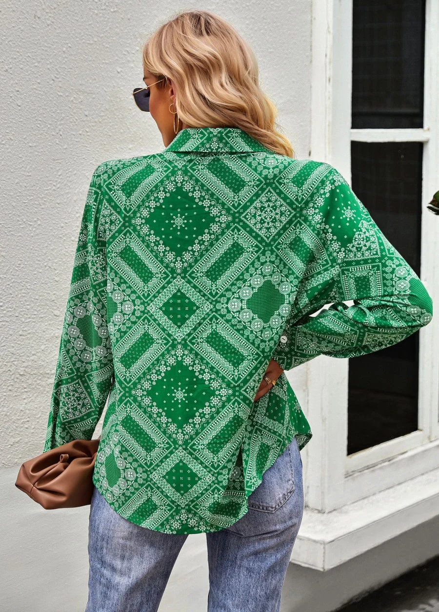 Geometric Bandana Print Button Blouse - Image 12