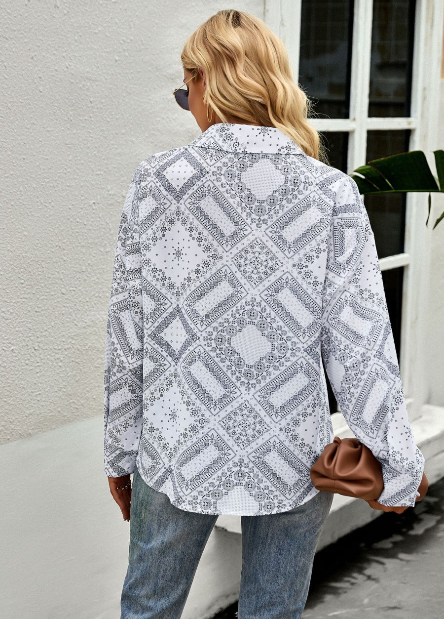 Geometric Bandana Print Button Blouse - Image 29