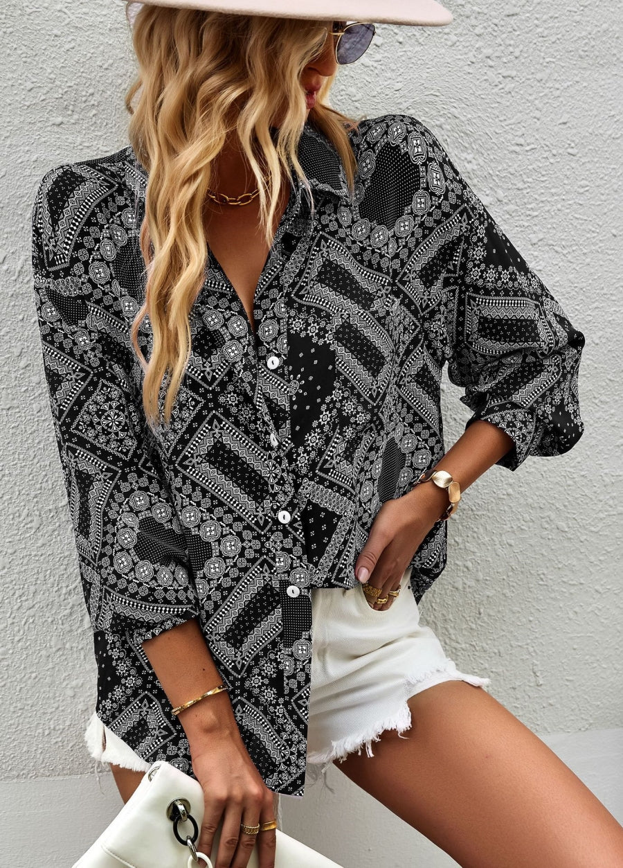Geometric Bandana Print Button Blouse - Image 4