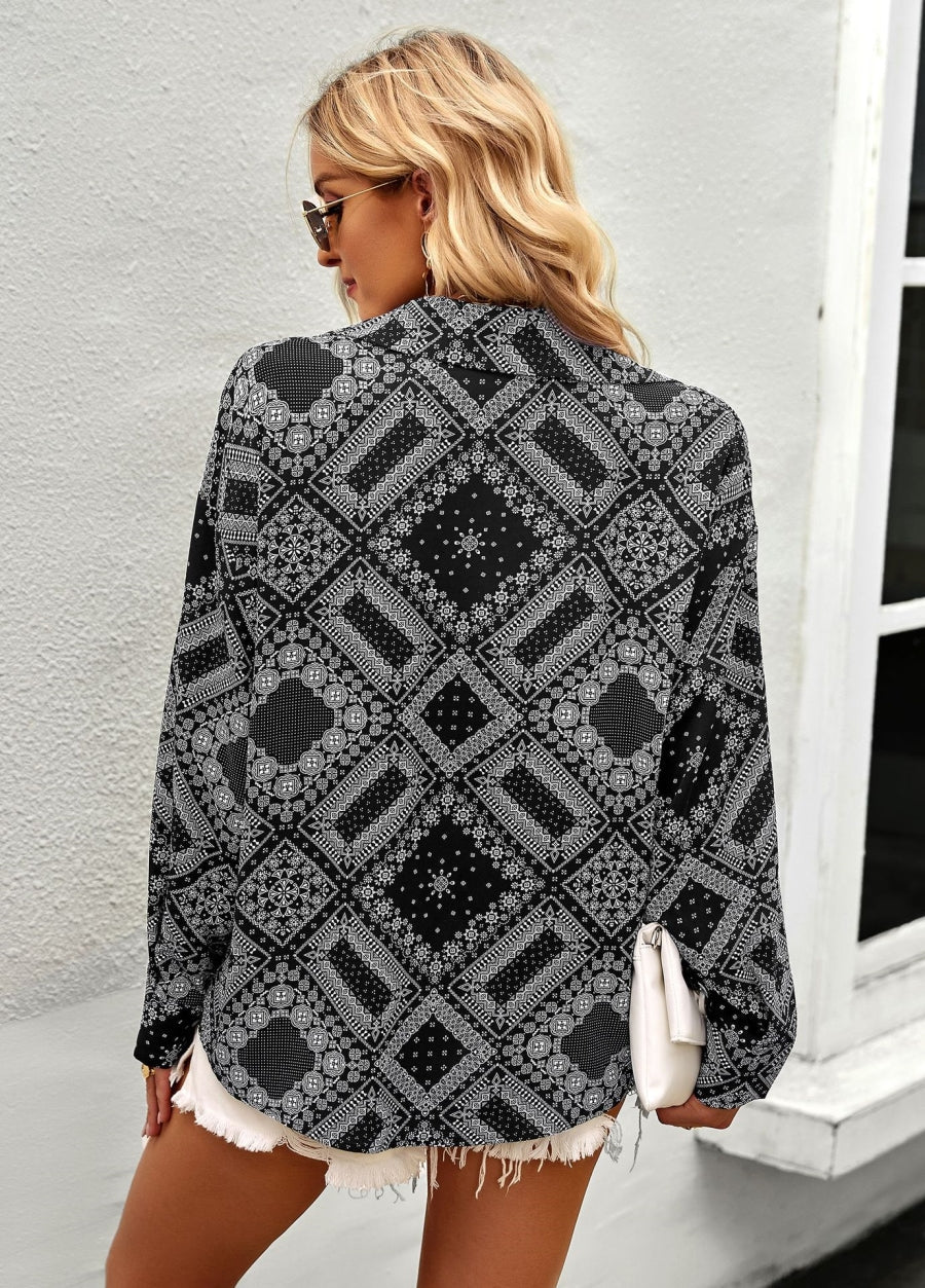 Geometric Bandana Print Button Blouse - Image 6