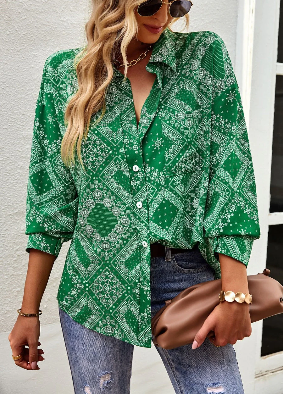 Geometric Bandana Print Button Blouse - Image 8