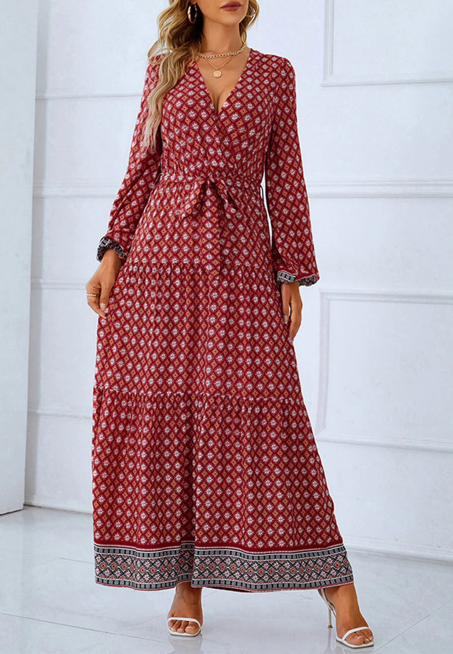 Geometric Boho Print Maxi Dress - Image 2