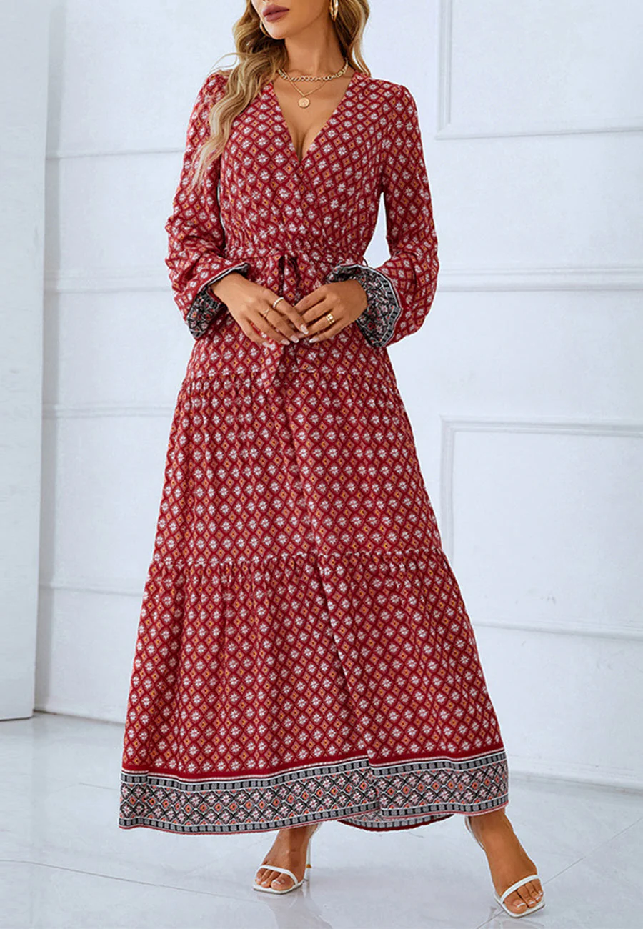 Geometric Boho Print Maxi Dress - Image 3