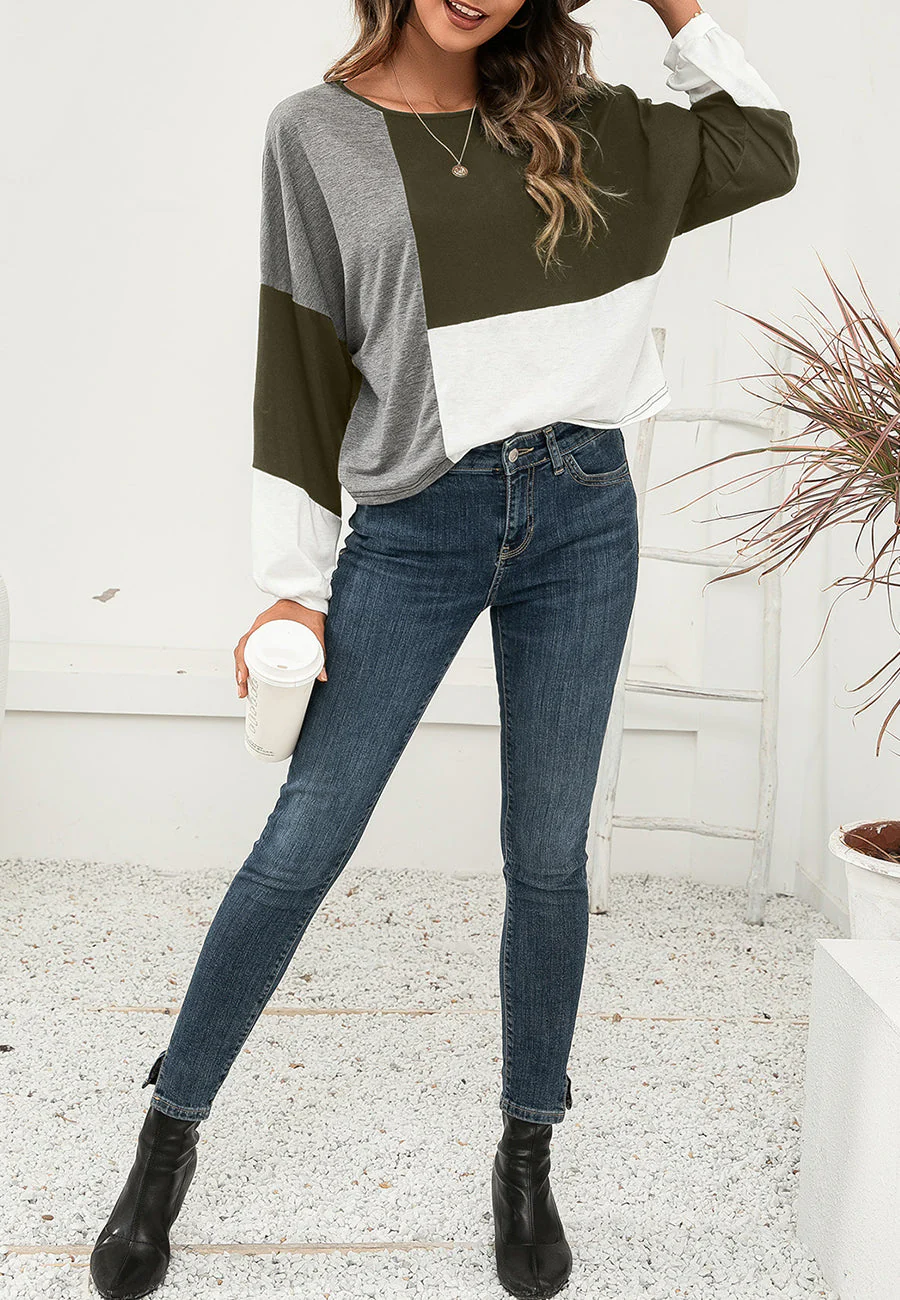 Geometric Color Block Basic Sweater - Image 11