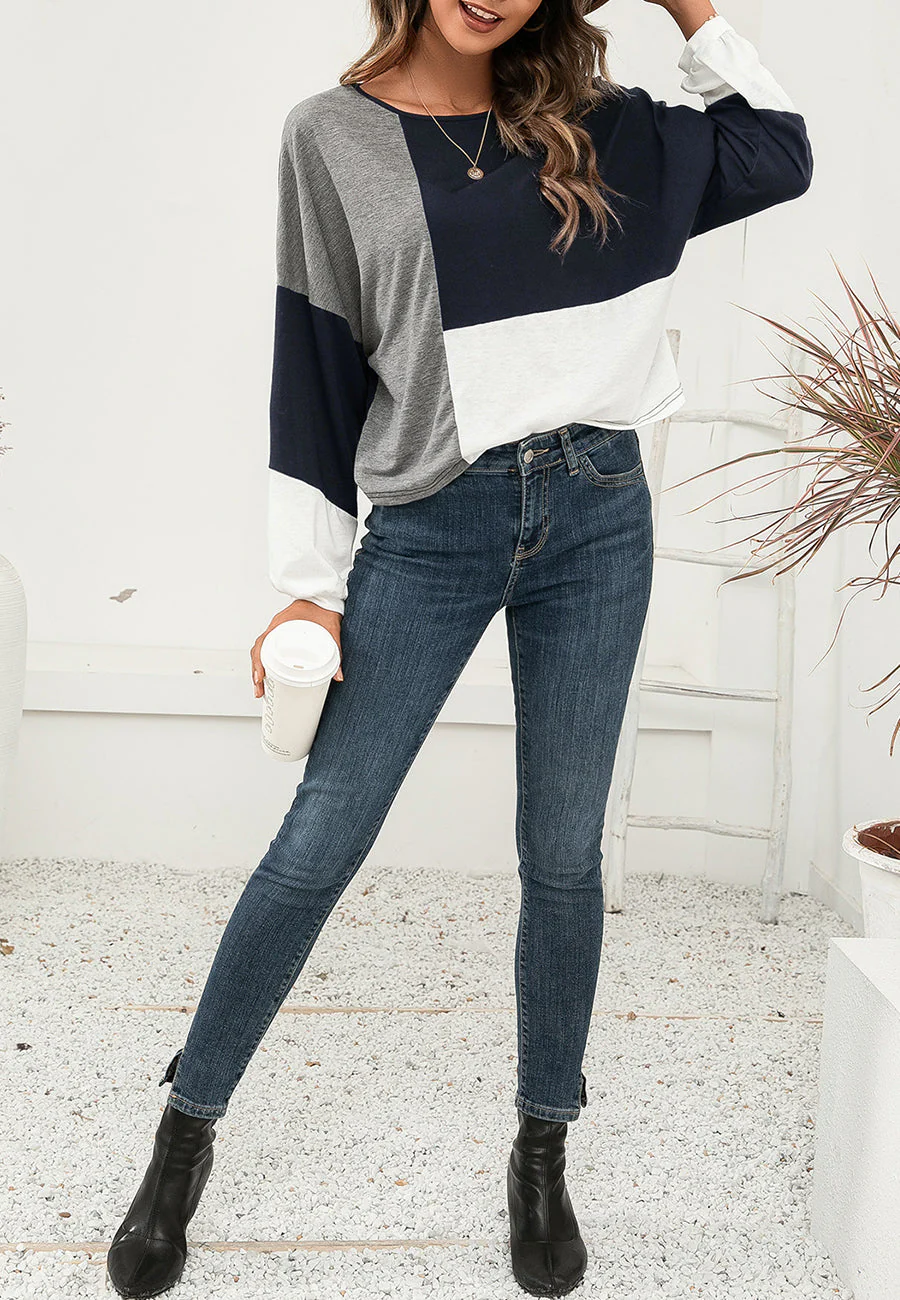 Geometric Color Block Basic Sweater - Image 15
