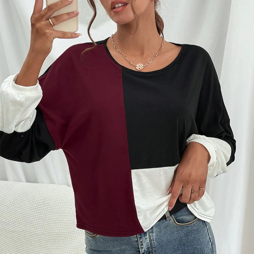 Geometric Color Block Basic Sweater - Image 2