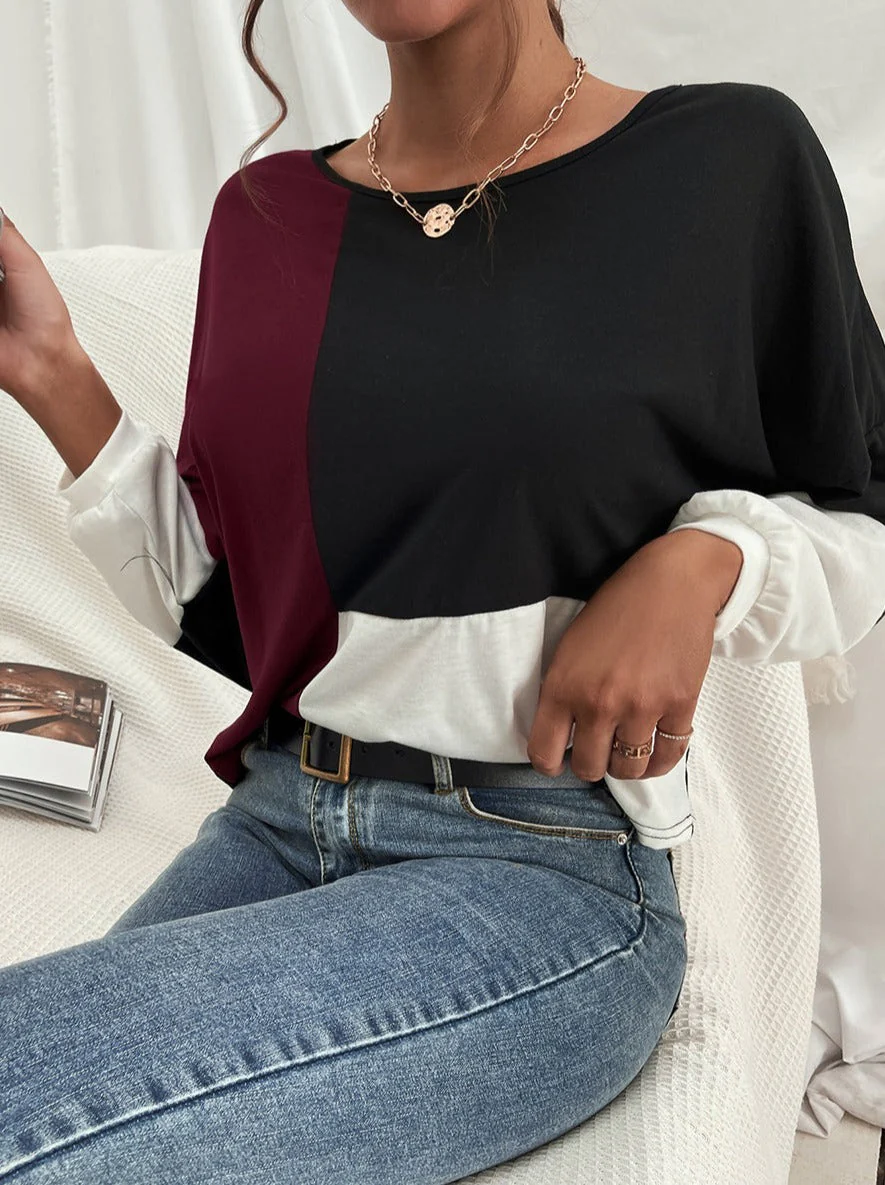Geometric Color Block Basic Sweater - Image 3