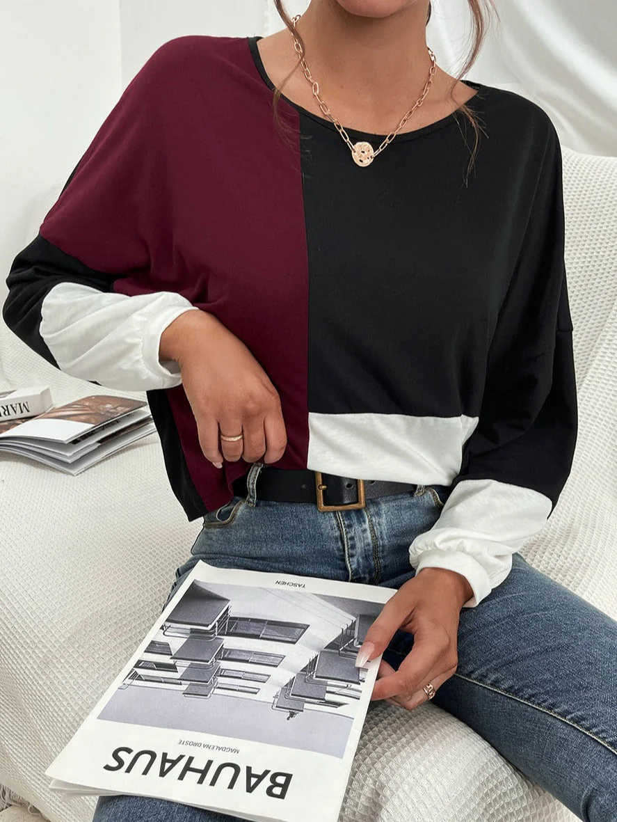 Geometric Color Block Basic Sweater - Image 4