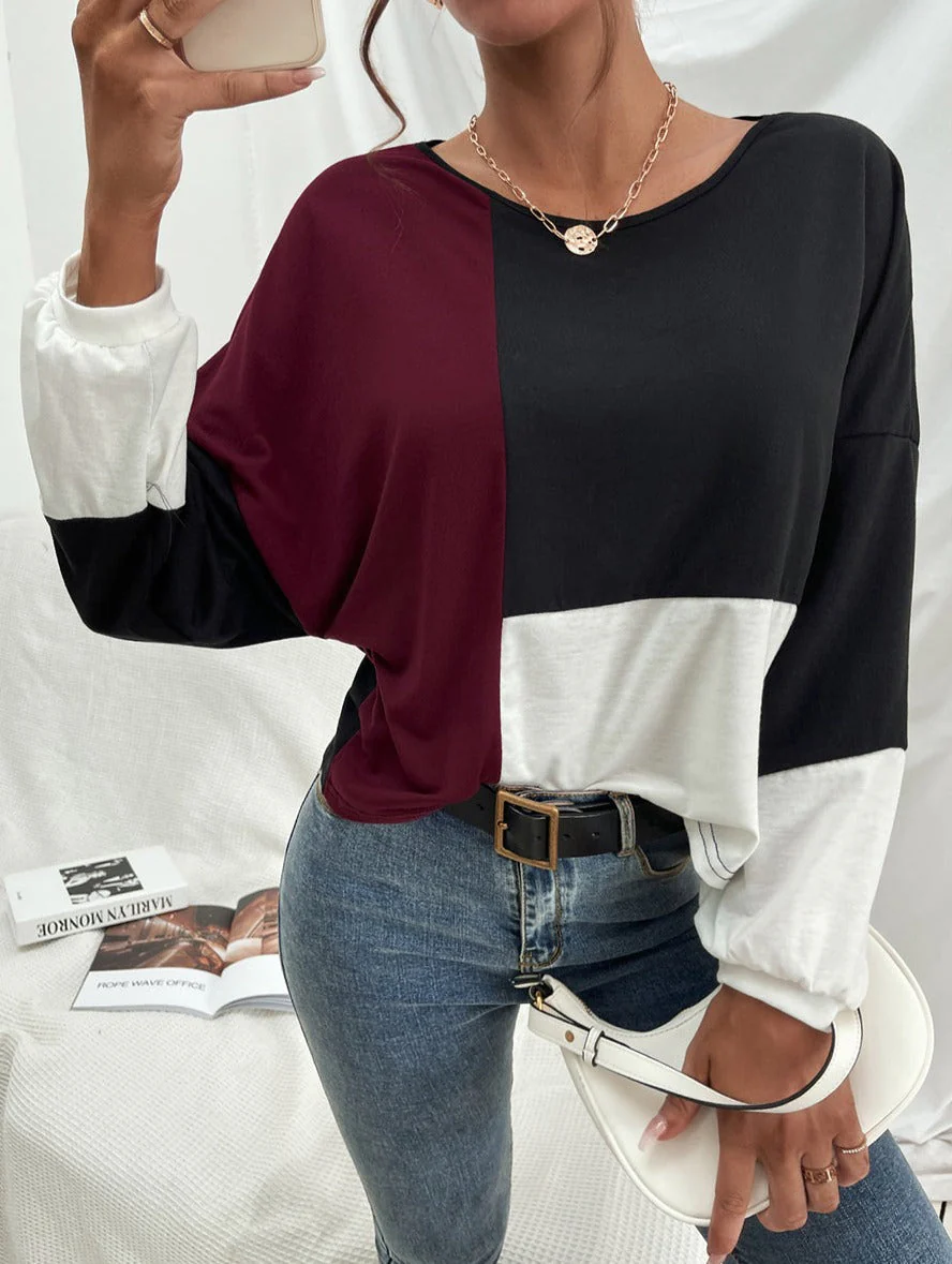 Geometric Color Block Basic Sweater - Image 5