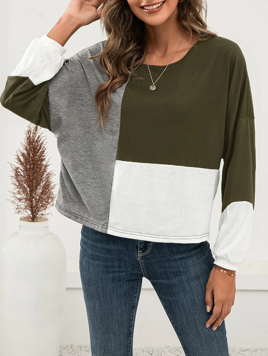 Geometric Color Block Basic Sweater - Image 7