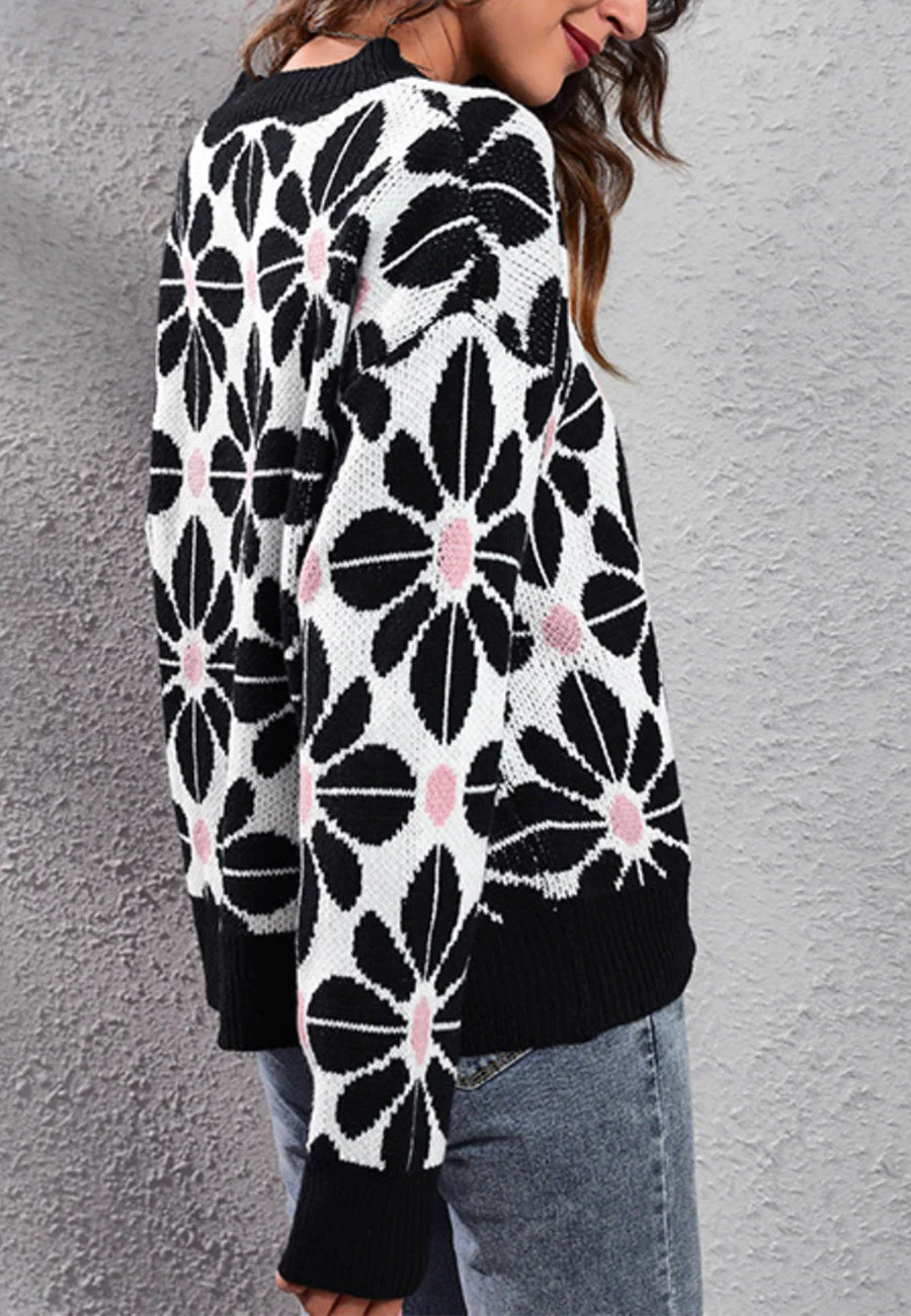 Geometric Floral Print Sweater - Image 2