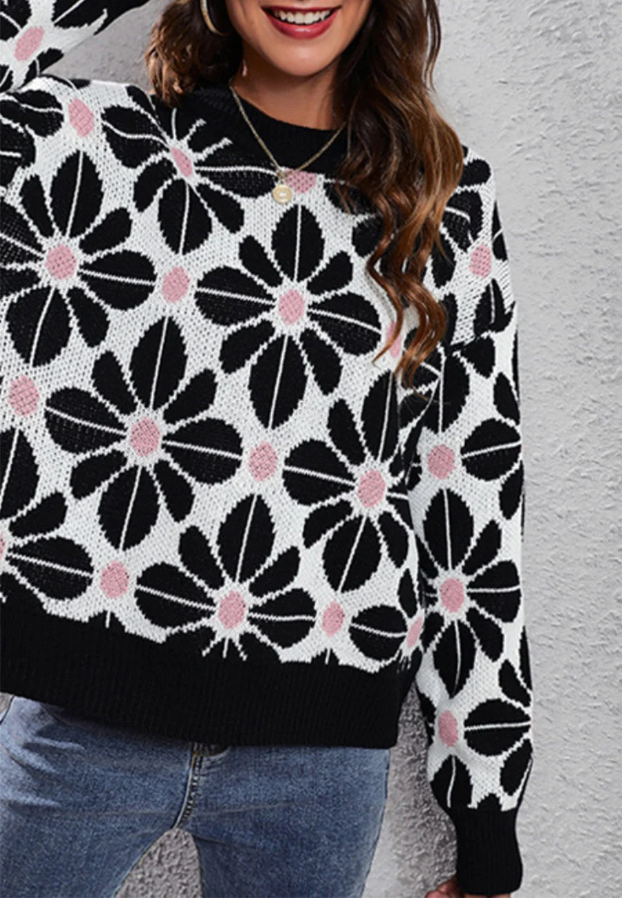 Geometric Floral Print Sweater - Image 4