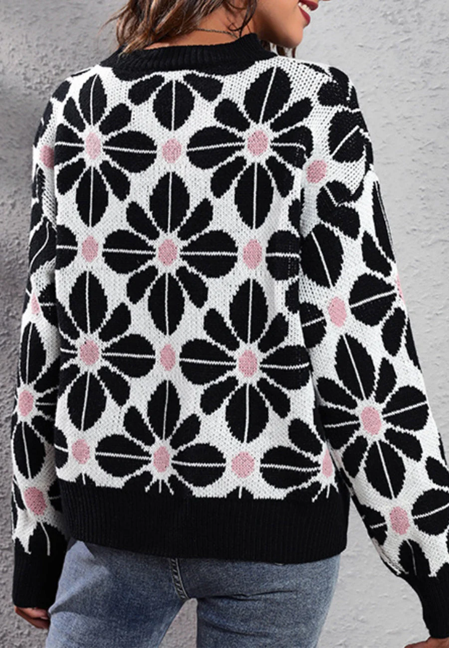 Geometric Floral Print Sweater - Image 5
