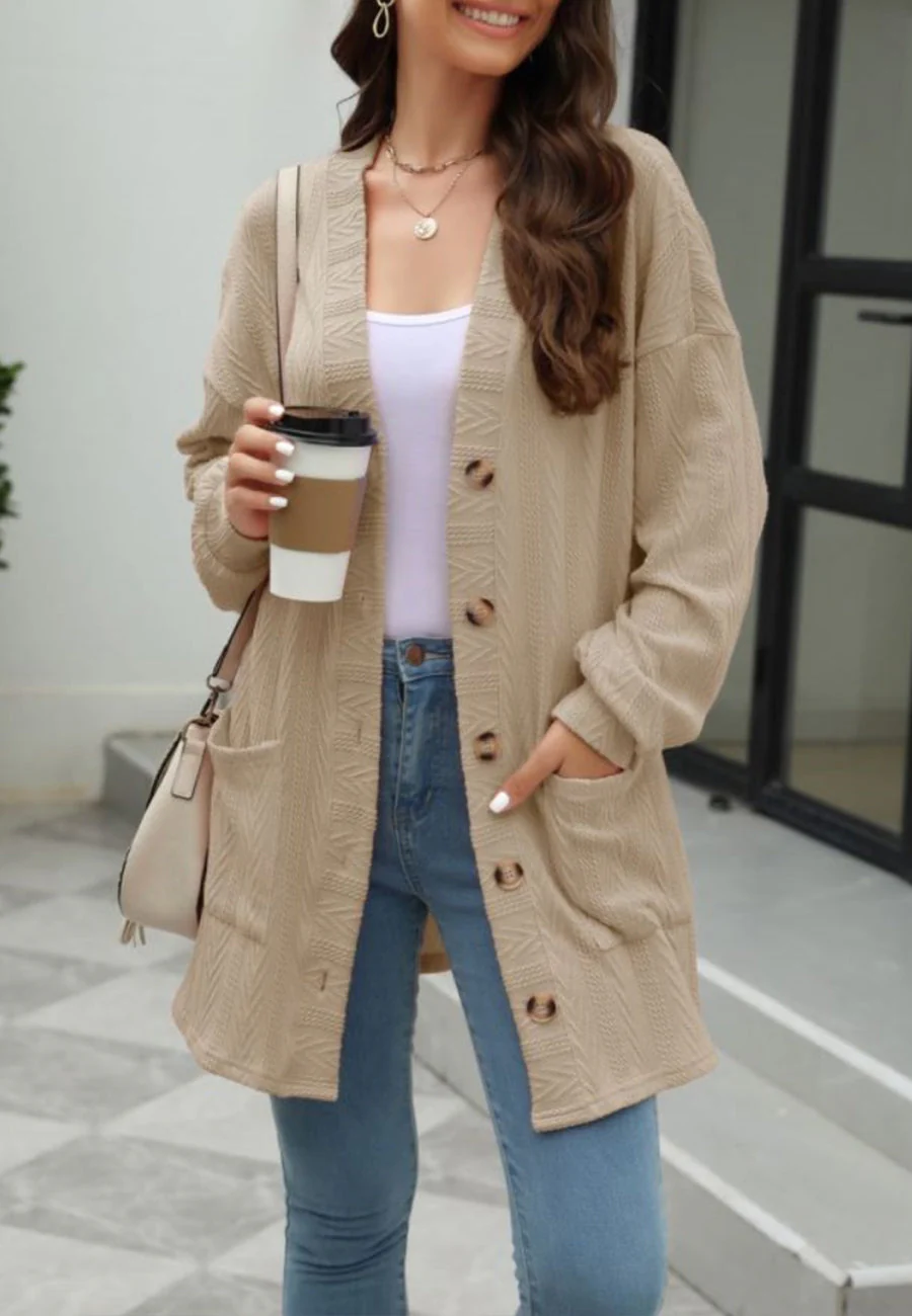 Geometric Knit Button Down Cardigan - Image 11