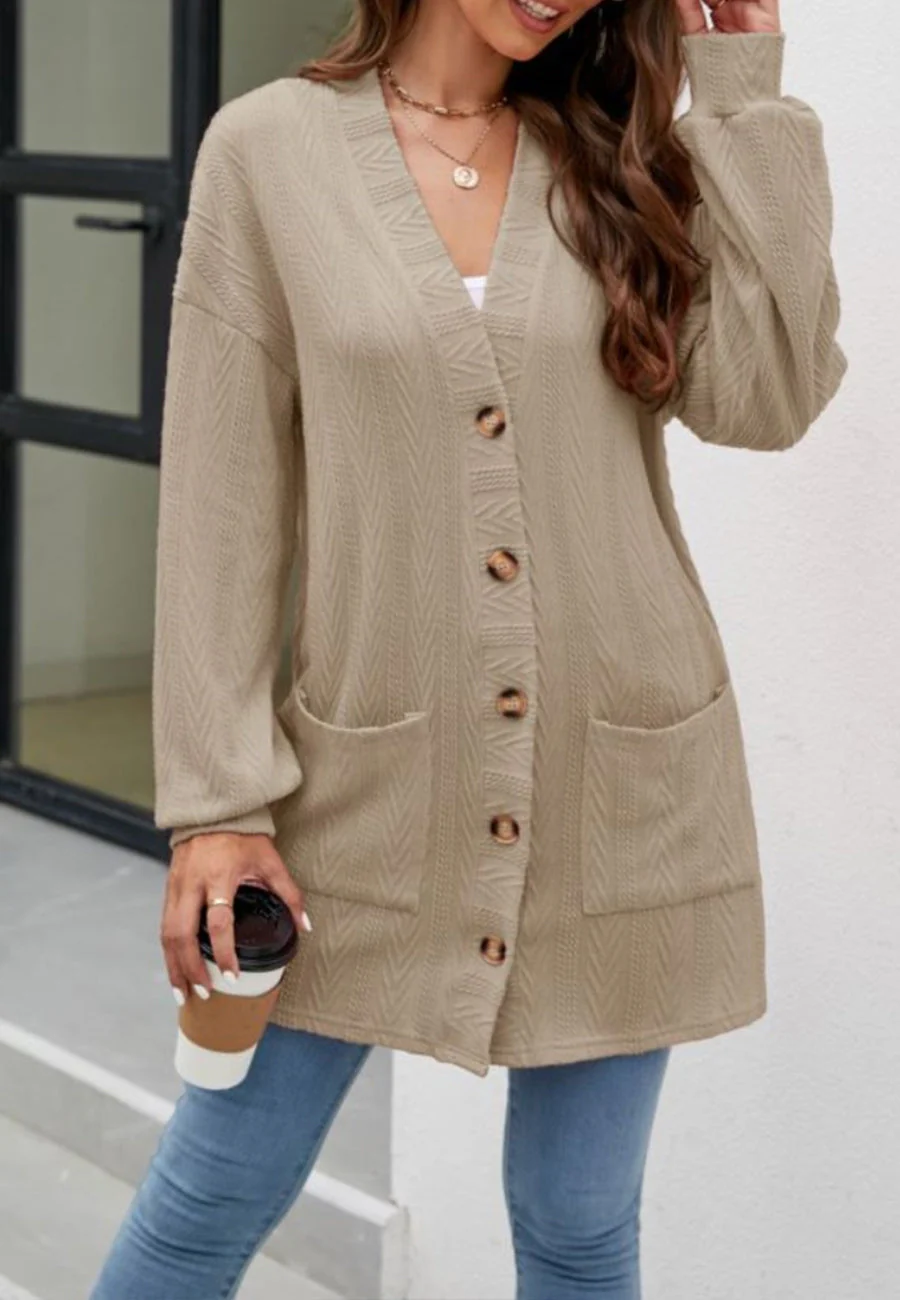 Geometric Knit Button Down Cardigan - Image 13