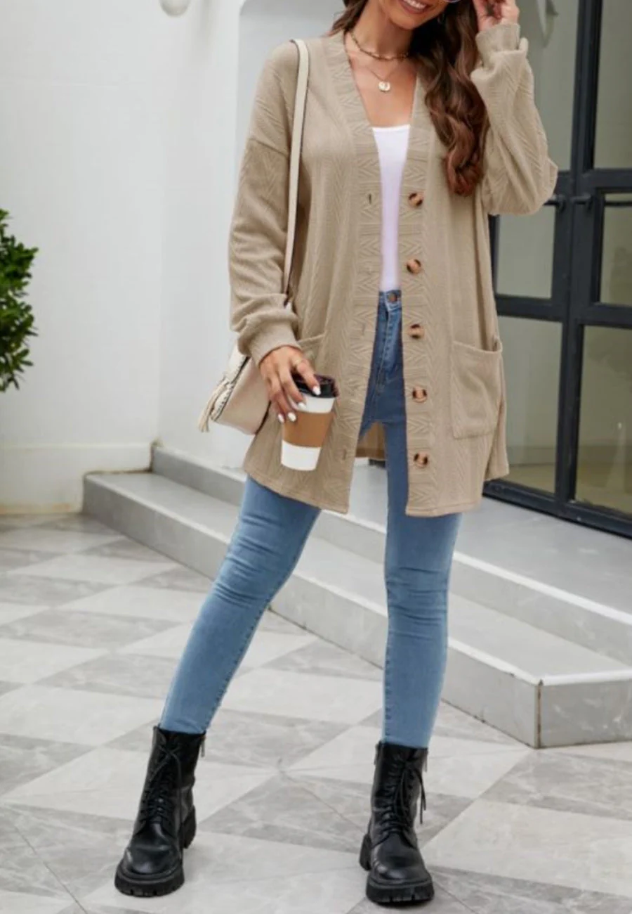 Geometric Knit Button Down Cardigan - Image 14