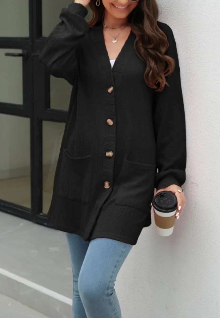 Geometric Knit Button Down Cardigan - Image 3