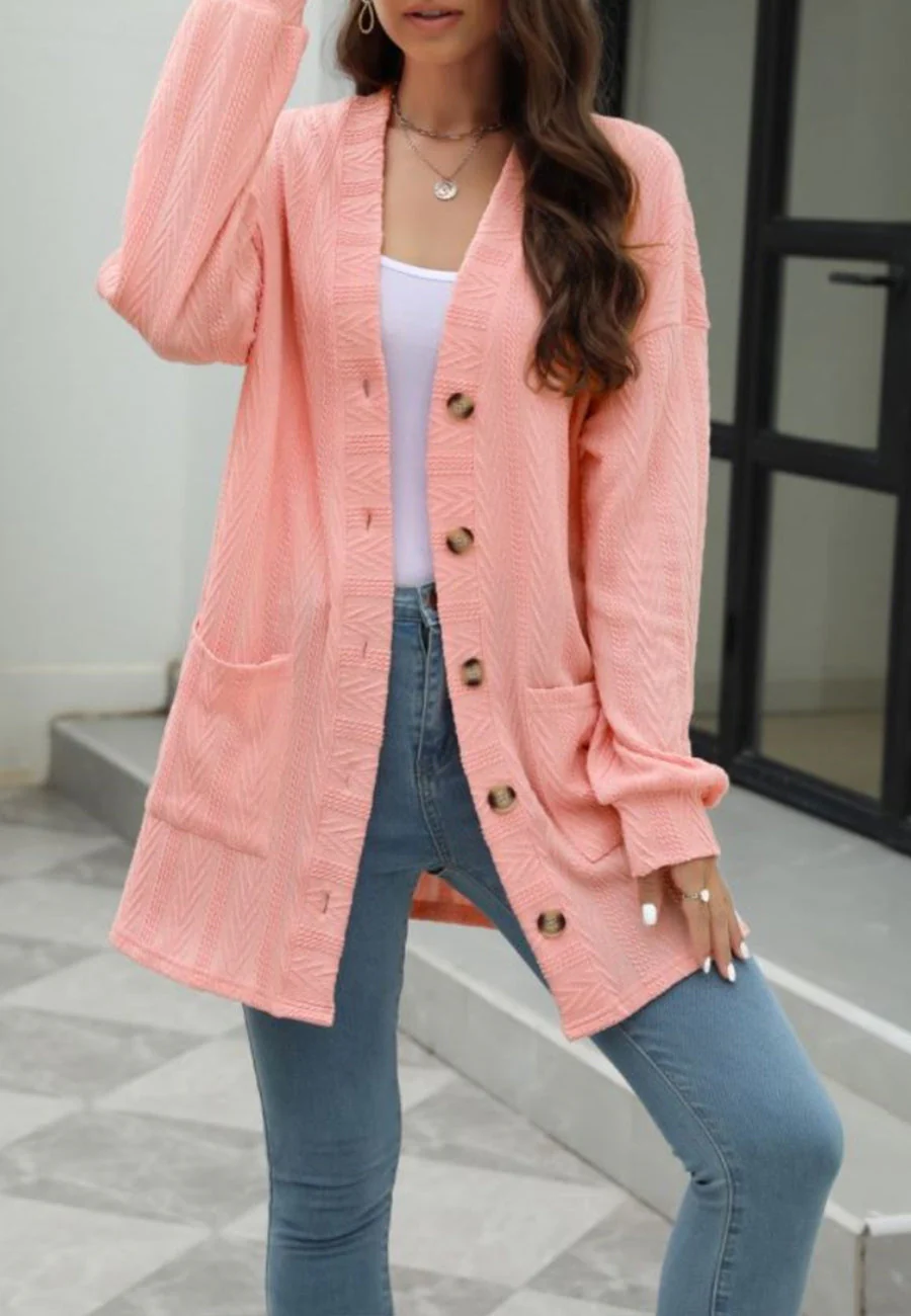 Geometric Knit Button Down Cardigan - Image 8