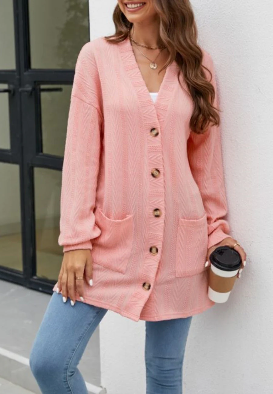 Geometric Knit Button Down Cardigan - Image 9