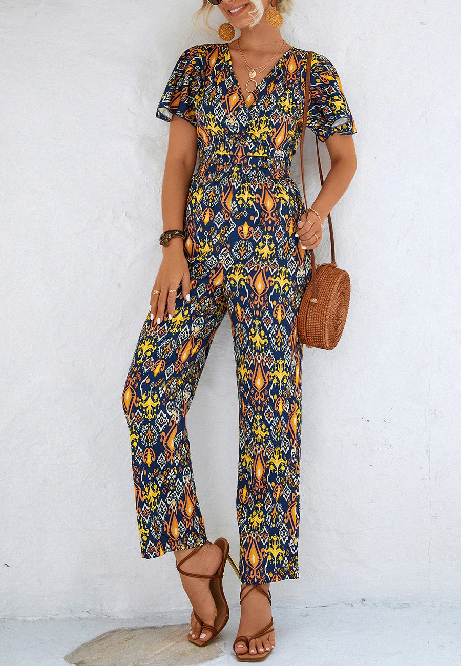 Geometric Print Flutter Sleeve Jumpsuit - Image 10