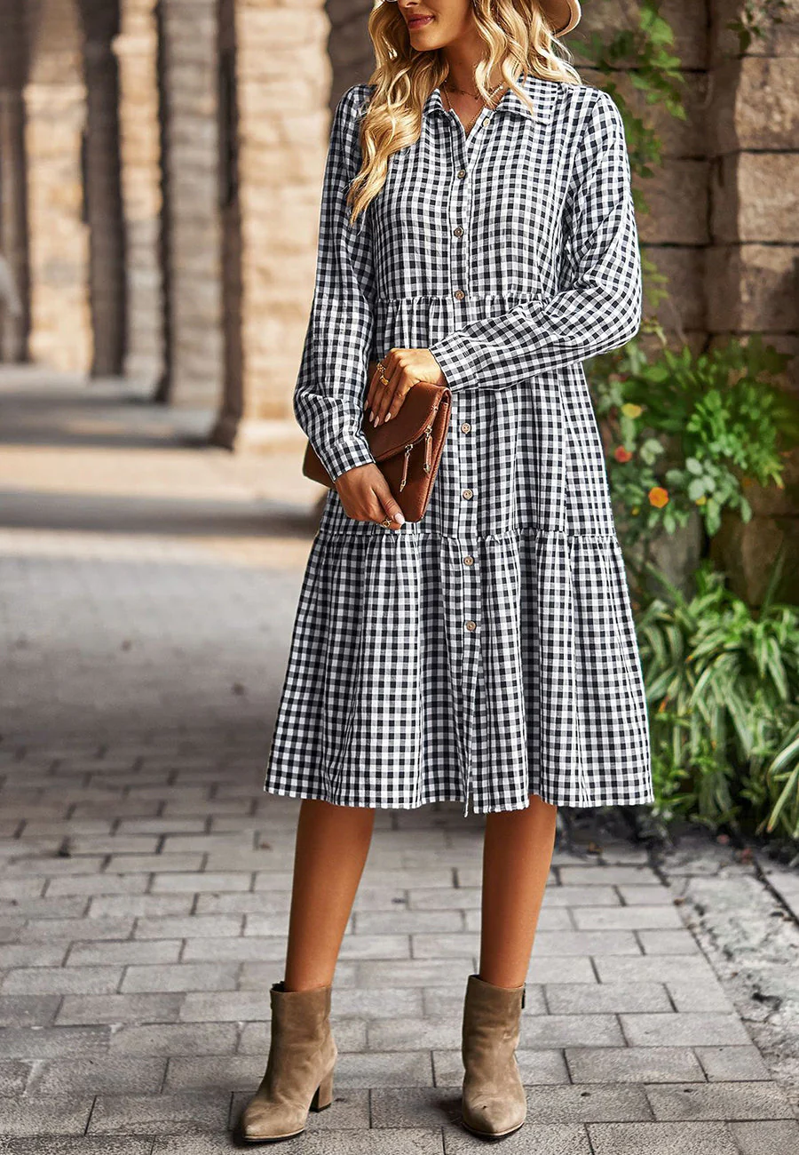 Gingham Button Down Dress - Image 13