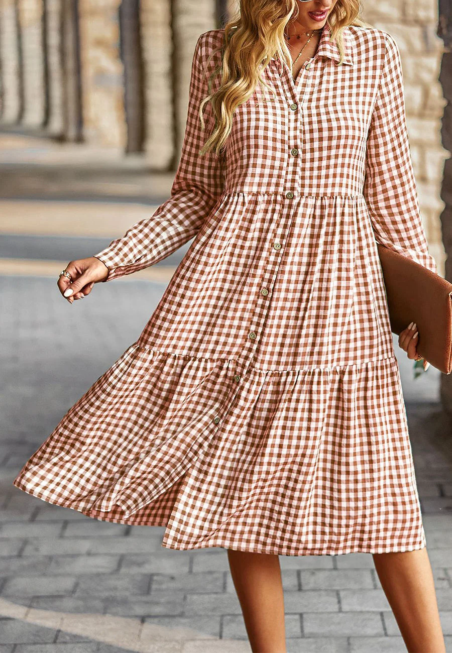 Gingham Button Down Dress - Image 25