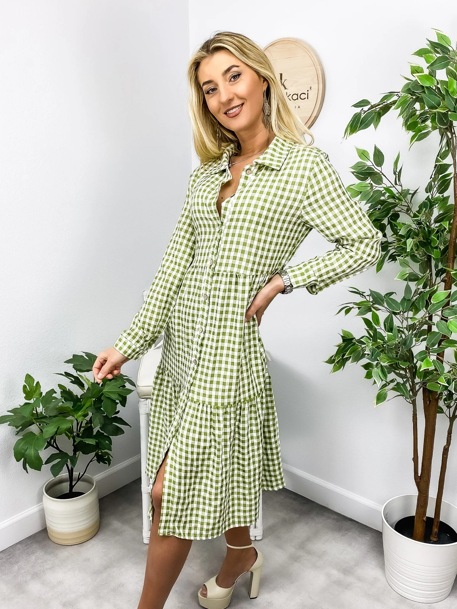 Gingham Button Down Dress - Image 7