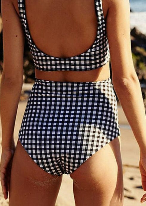 Gingham Longline Scoop Low Back High Rise Tankini Set - Image 3
